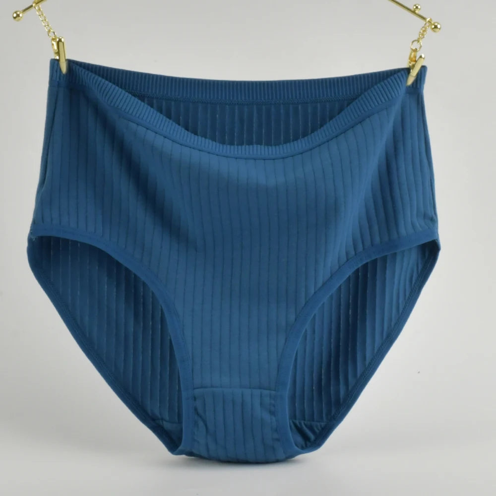 1pc Women's Cotton High Waist Panties – Vertical Stripe Plus Size Underwear Breathable Solid Lingerie Shorts Simple Lady Briefs
