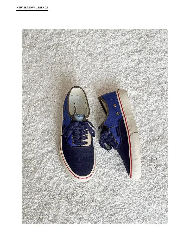 Boys' Casual Canvas Skateboard Shoes with Patchwork Low Cut Shoes Men's Minimalist Fashion Sneakers Trendy Lace Up Flat Bottom.