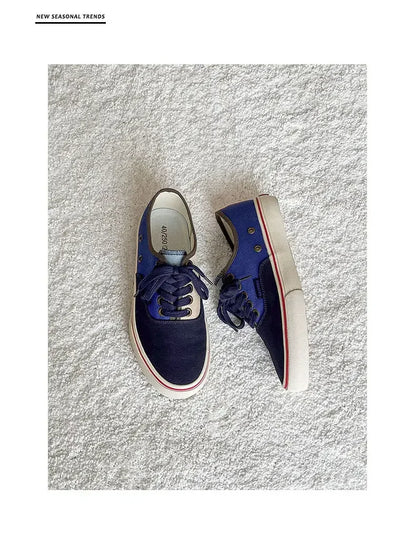 Boys' Casual Canvas Skateboard Shoes with Patchwork Low Cut Shoes Men's Minimalist Fashion Sneakers Trendy Lace Up Flat Bottom.