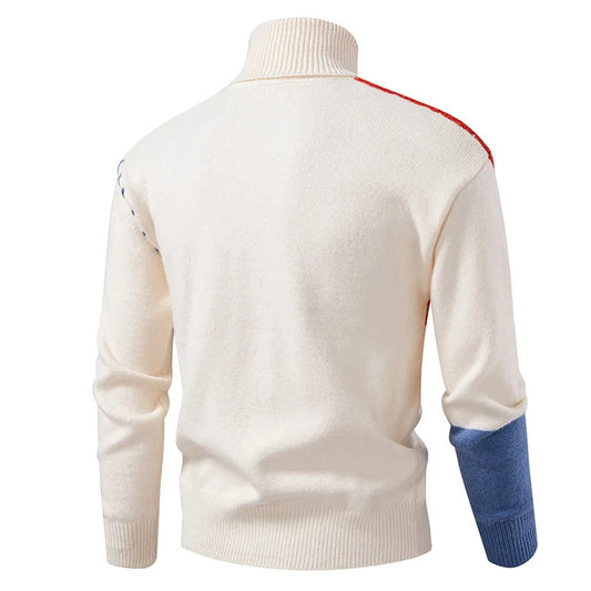 #8624 Autumn Winter Sweater Men Spliced Color Turtleneck Sweater Male Bandage Streetwear Pullover Sweater Man Teenager.
