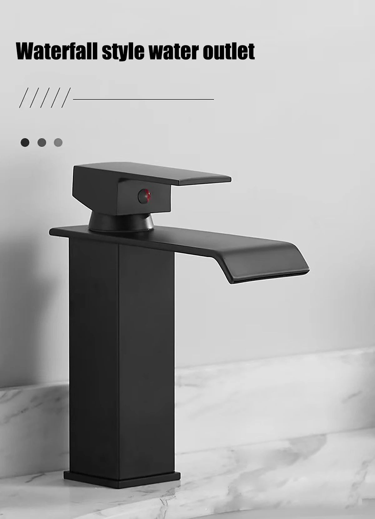 Black waterfall hot and cold faucet wash basin countertop basin bathroom cabinet splash proof basin faucet kitchen