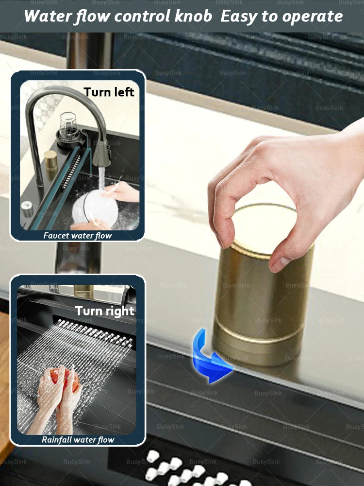 Stainless Steel Kitchen Sink Waterfall Outlet Faucet Multifunctional Large Single Slot Convenient Dishwashing and Vegetable Sink