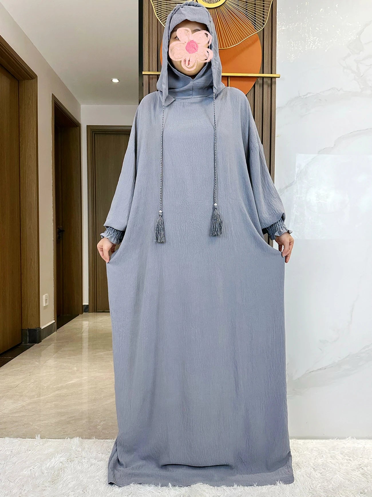 Muslim Abaya Solid Cotton Pullover Two Hat Women Eid Hooded Long Maxi Dress Turkey Kaftan Arab Robe Islamic Hijab Dubai Clothing