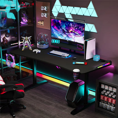 Jumbo-Gaming-Schreibtisch mit Monitor regal, großer PC-Computer tisch mit LED-Beleuchtung, Spieltisch-Gamer-Schreibtisch für Schlafzimmer, Home-Office