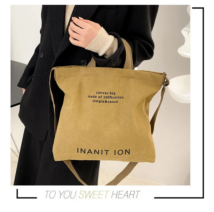 Japanese Canvas Men's and Women's Simple Cross-body Bag Wash Canvas Thick Handbag Large Capacity Arts Students Package Satchel.