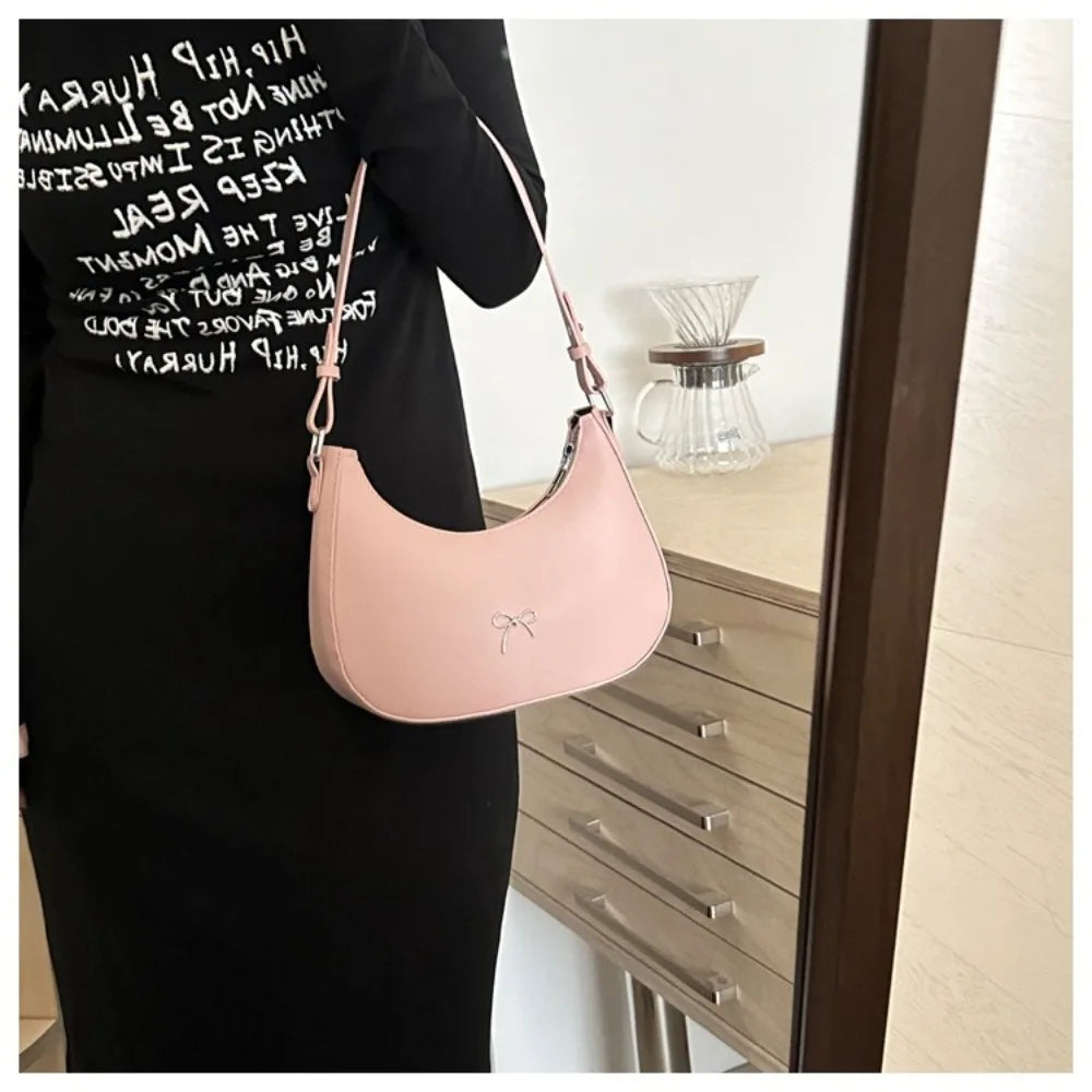Bowknot Armpit Bag Korean Underarm Bag Luxury PU Leather Y2K Handbag Girls Shoulder Bag.