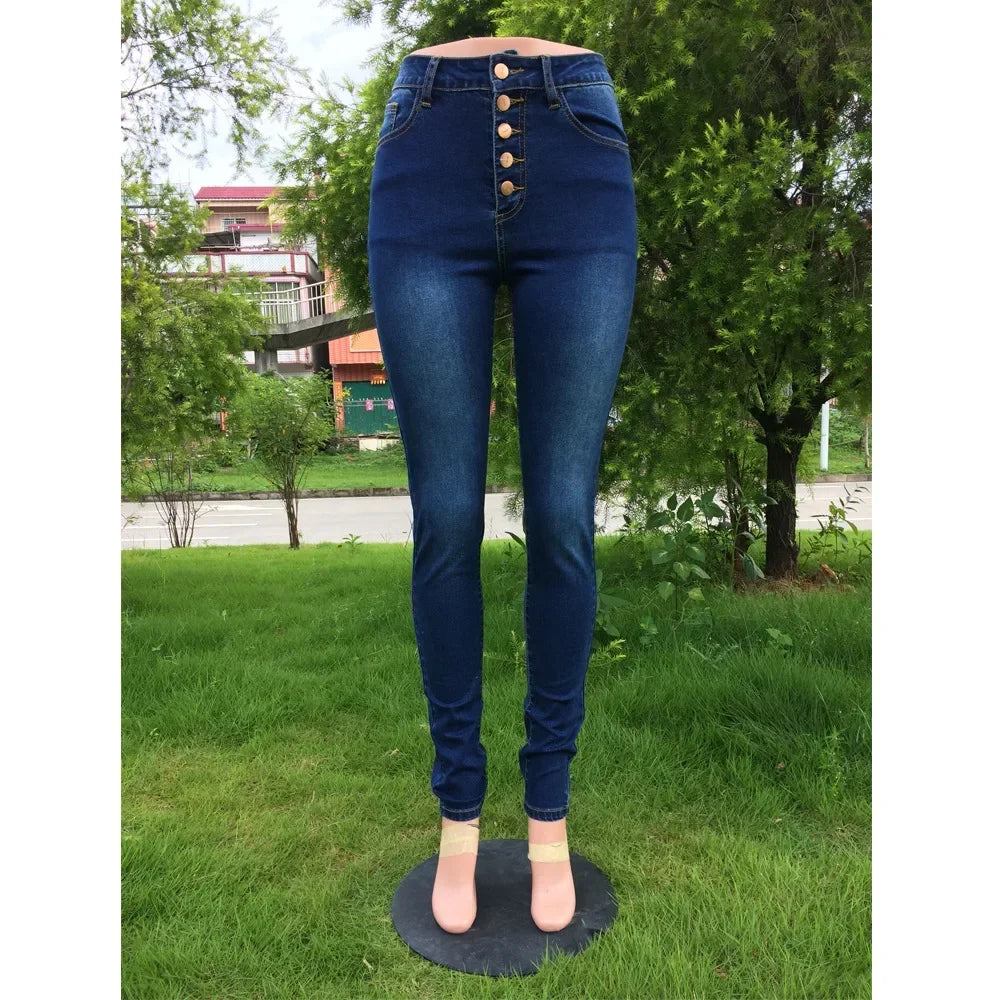 Women Jeans Wash Denim pant Sheath Ankle Length Pencil Pants Skinny Hot High Waist Slim Casual Basics Solid 2025 Button Pockets.