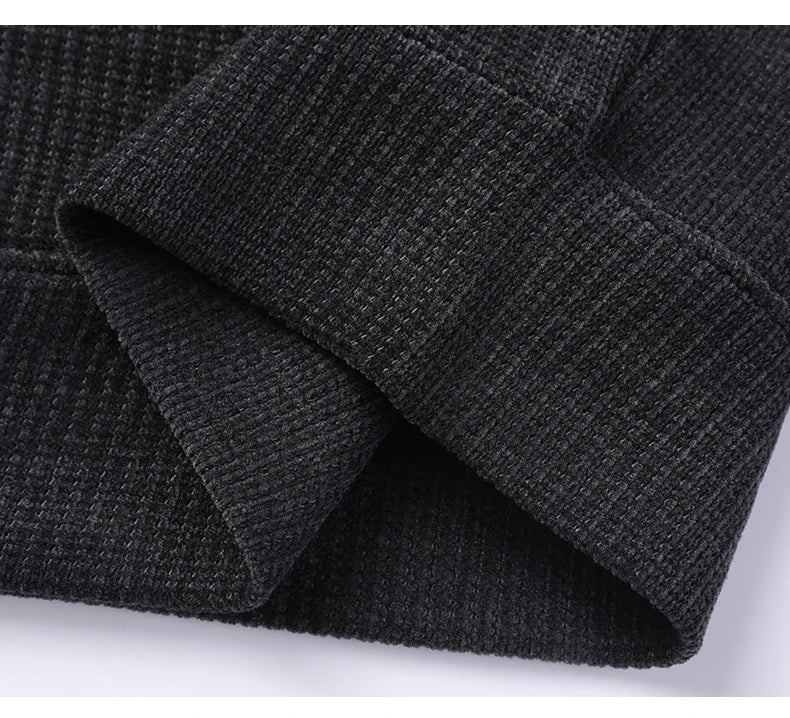 Fleece-Lined Knitted Pullover Sweater Casual Jumper for Men Insulated Warm Long Sleeve Thick Material Round Neck Design.