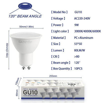 10er-Pack Focos Gu10 SpotlightLampara 220V LED-Glühbirne Großhandel 9W Weiß Warm 3000k 6000K geeignet für gewerbliche Gebäude zu Hause.