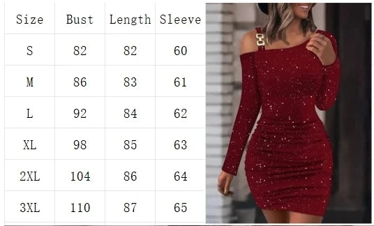 Party Shiny Slim Kleid Damen Langarm Diagonal Kragen Minikleider Elegante Herbst Sexy Kleider.
