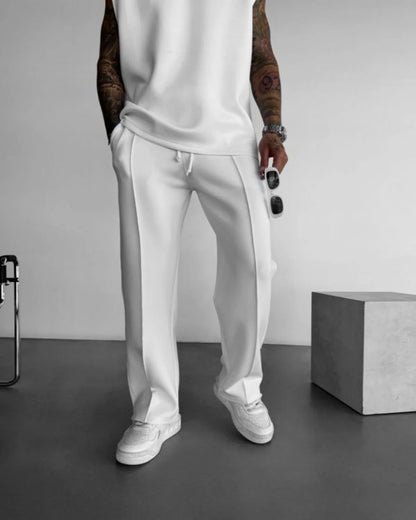 2025 Spring and summer men's new four seasons loose straight tube sports casual pants comfortable suit pants drawstring waistban.
