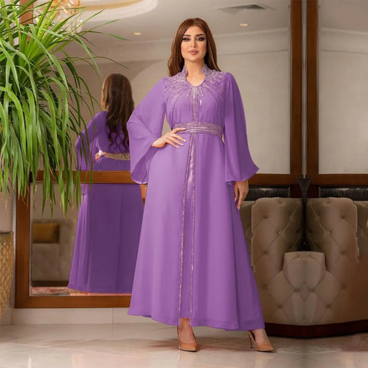 Neue Frauen Kimono Ärmel Diamanten Maxikleid Eid Mubarak Djellaba Kaftan Muslim Abaya Ramadan Islamische Kleidung Party Kleid Kaftan.