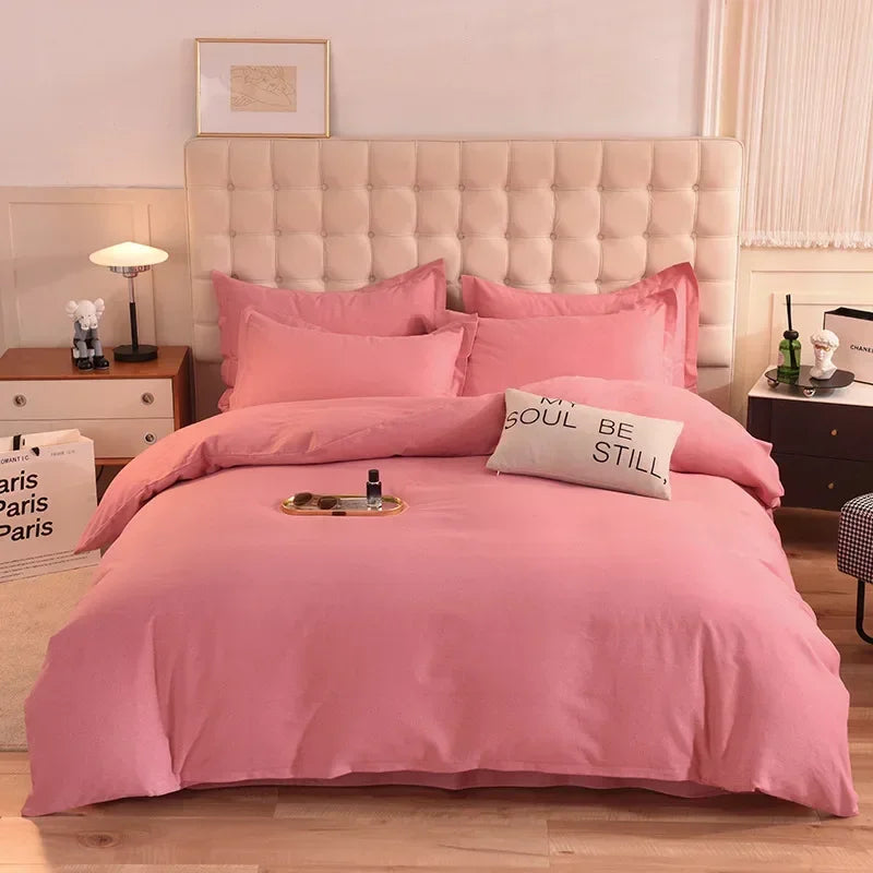 2024 new light luxury solid color thickened cotton abraded four-piece set, pure cotton warm, available in autumn and winter