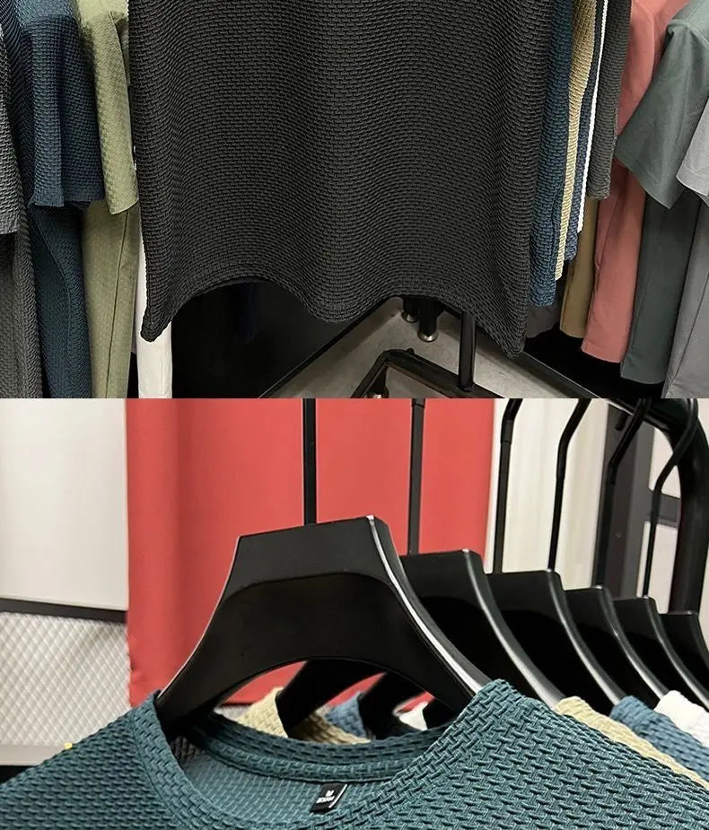 Summer Mesh Ice Silk T-shirt Men's Short Sleeve Round Neck 2023 New Half Sleeve Men Thin Solid Color Tees Top.