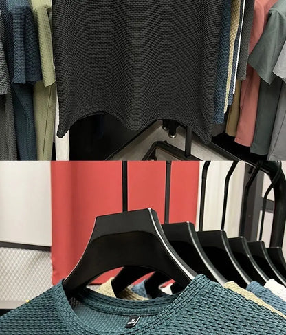 Summer Mesh Ice Silk T-shirt Men's Short Sleeve Round Neck 2023 New Half Sleeve Men Thin Solid Color Tees Top.