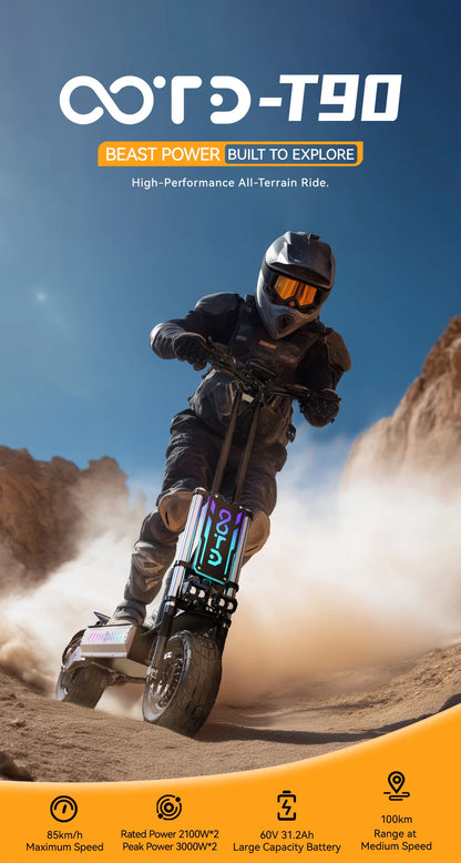 OOTD T90 Foldable Adult Electric Scooter, 85km/h E-Scooter, 4200W Electric Kick Scooter, 60V 31.2Ah Skateboards Kickboard, 100km.