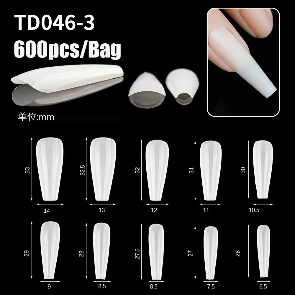 500/600pcs Long Pointed Fake Nail Tips Stiletto Half Cover French Acrylic UV Gel False Nail Extension Press On Nails Manic Tool