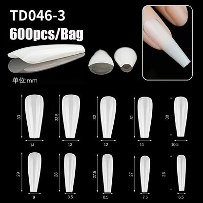 500/600pcs Long Pointed Fake Nail Tips Stiletto Half Cover French Acrylic UV Gel False Nail Extension Press On Nails Manic Tool