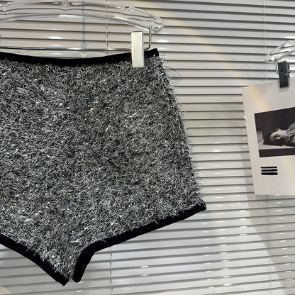 Trendy Women's Solid Color Bright Silk Woolen Shorts 2024 Autumn Fashion New Items High Waist Short Pants Female.