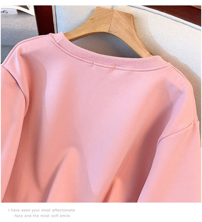 175 kg Plus Size Damen Büste 170 Frühling Herbst Lose Rundhals Langarm Bedrucktes Sweatshirt Schwarz Rosa 5XL 6XL 7XL 8XL 9XL