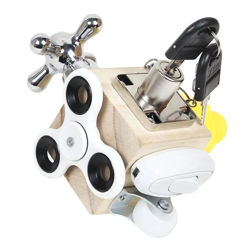 Kids Busy Cube Wooden Fidget Toy Cube Montessori Educational Baby Travel Toys Learning Basic Life Skills Sensory Busy Boards.