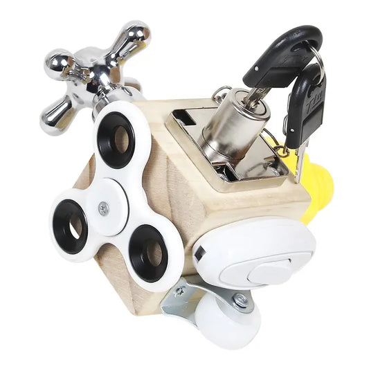 Kids Busy Cube Wooden Fidget Toy Cube Montessori Educational Baby Travel Toys Learning Basic Life Skills Sensory Busy Boards.