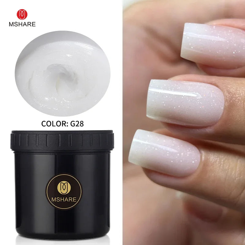 MSHARE 50g/250g Shimmer Pink White Acrylic Gel TPO Free Glitter Shiny Extension Acryl Hard Gel Nails Sculpting Construction