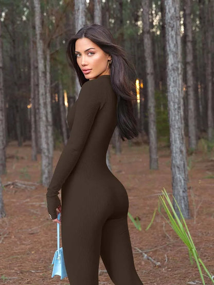 2025 New Long Sleeve Panty Wrapped Hip Lifting Casual Fitness Jumpsuits.