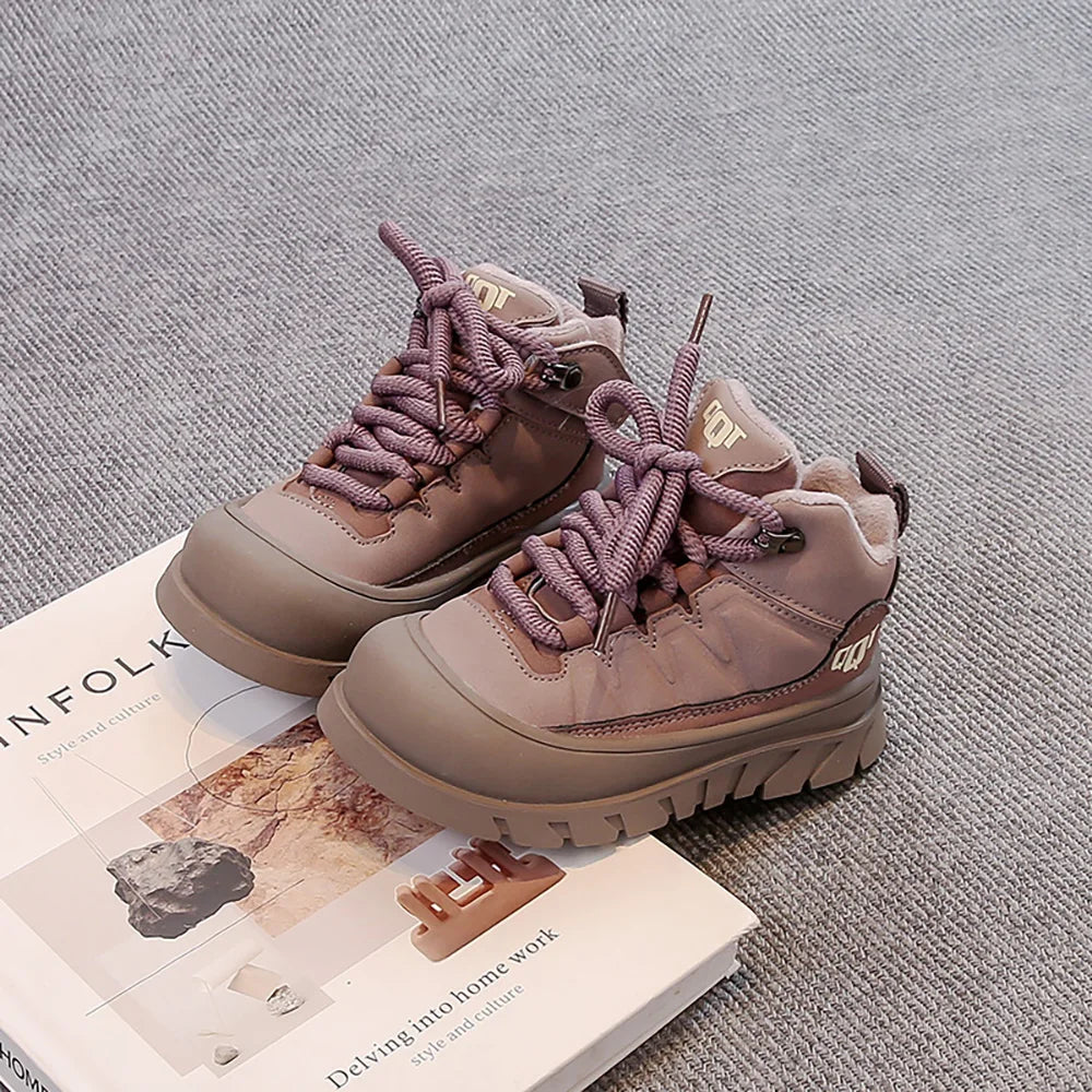 Winter Plush Boots For Children PU Leather Waterproof Boy's Warm Cotton Shoes Thick Warm Platform Teenager Kid's Snow Boots.