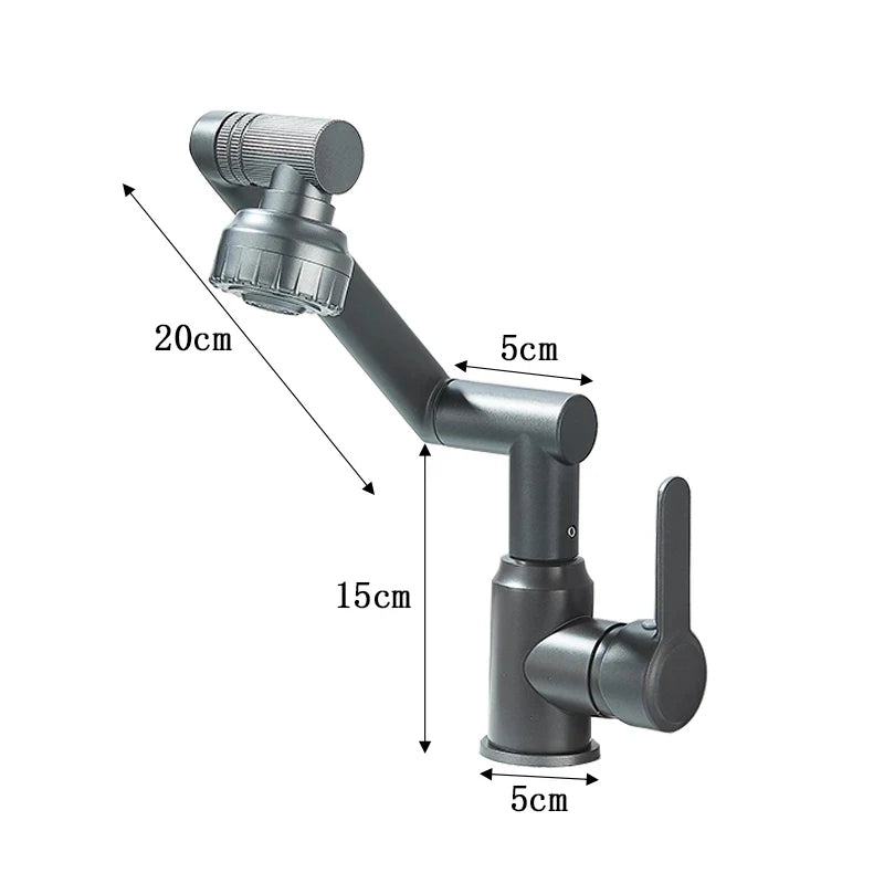 Basin Faucet 360° Rotate Bathroom Sink Mixer Cold Hot Tap Height Adjusted Multi Function Nozzle