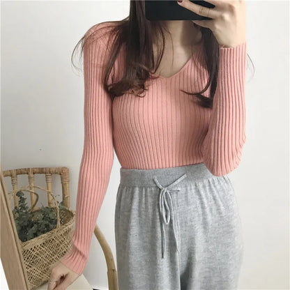 Koreanische Herbst V-ausschnitt Pullover Gestrickte Mode Pullover 2025, Schlank Winter Tops Für Frauen Pullover Jumper Pull Femme Truien Dames.