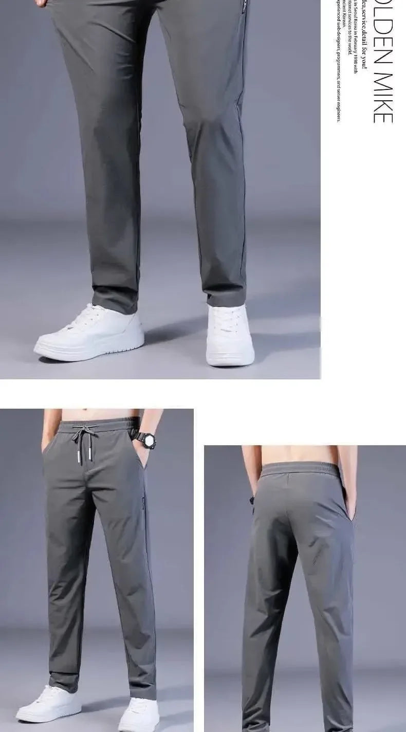 Sommer Dünne Casual Sport Eis Seide Gerade Bein Hosen Schnell Trocknend Lose Fit Große Größe Elastische Tragbare Lange Hosen für Männer.