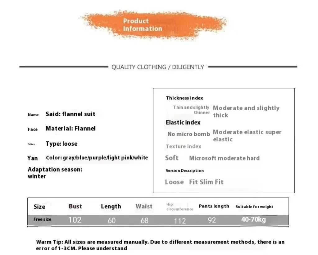 New Autumn/Winter Coral Fleece Pyjamas for Women Thickened Homewear Student Comfort Cotton Fleece Plus Size Fashion Pyjama Set.