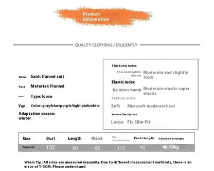 New Autumn/Winter Coral Fleece Pyjamas for Women Thickened Homewear Student Comfort Cotton Fleece Plus Size Fashion Pyjama Set.