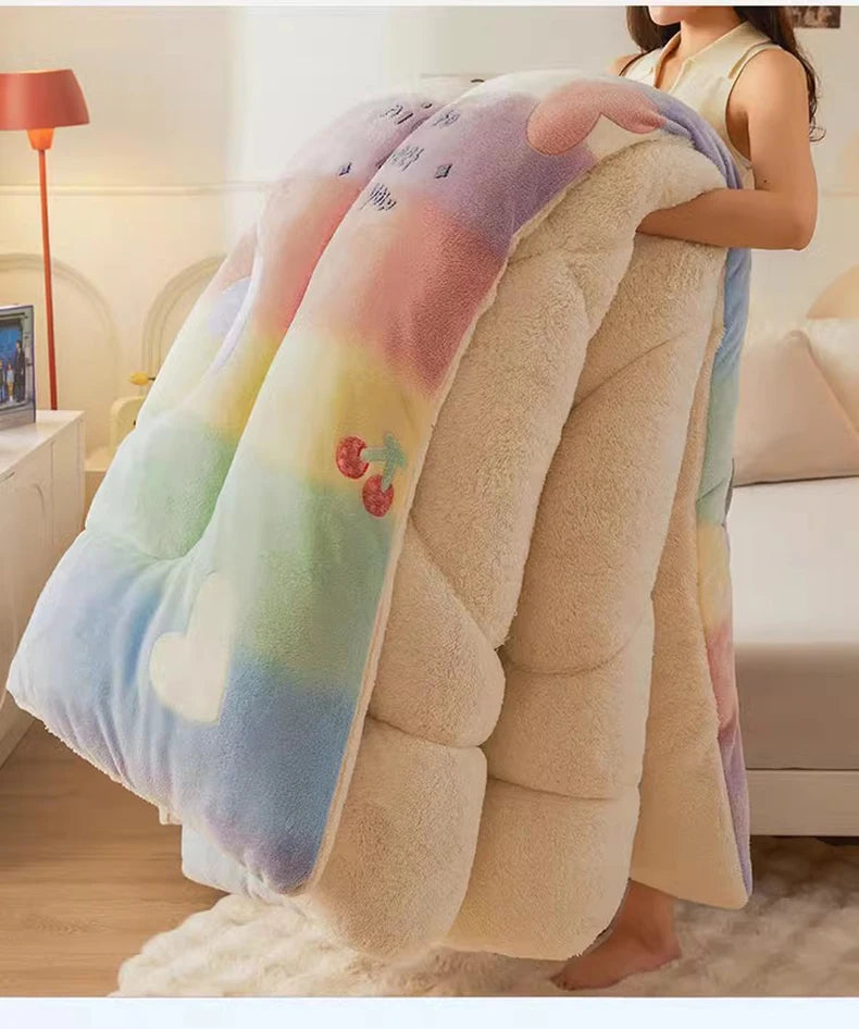 New winter quilt lamb wool autumn spring thickened super warm fiber  - et constant temperature milk cashmere bedding comforter.