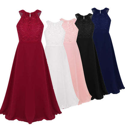 Sommer Mode Blume Mädchen Kleid Hochzeit Geburtstag Party Kinder Lange Kleid Vestido Elegante Halter Neck Floral Spitze Prinzessin Kleid