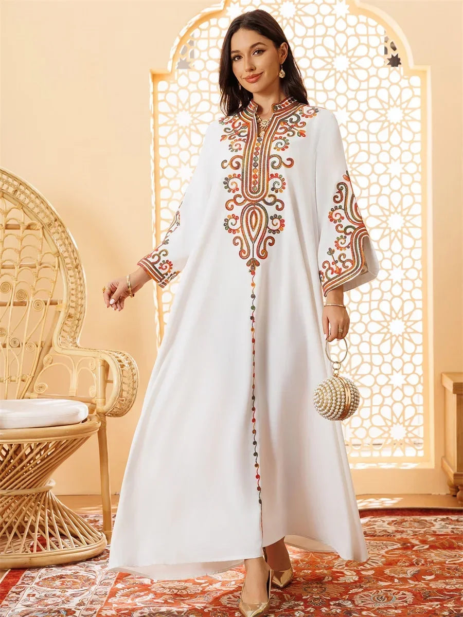 Ramadan Muslimische Damen bestickte lose Abaya-Kleider für Frauen Gala Marokko Dubai Eleganter lässiger Kaftan.