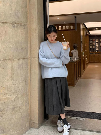 Thick Hepburn Style Woolen Pleated Skirt High Waist Slimming Casual Half Skirt Women Autumn Winter Unique Long Skirt