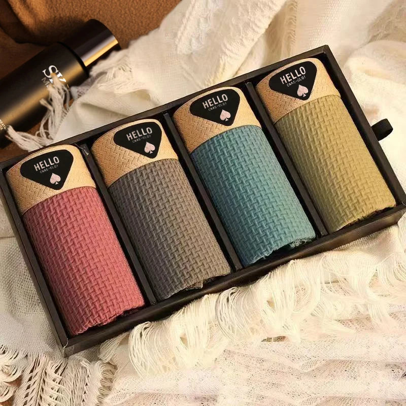 4 Stück Herren-Boxershorts, Eisseide, Unterwäsche, Unterhose, kühl, atmungsaktiv, sexy, schlankes Höschen, Netz-Dessous