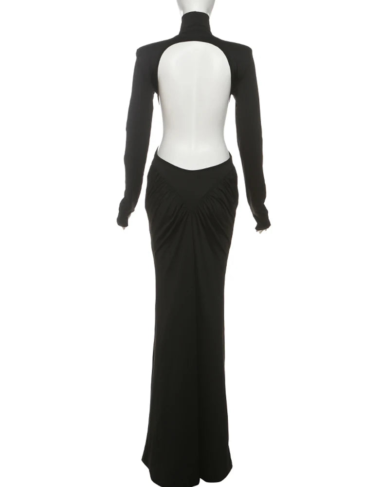 Kliou Raffen Mantel Frauen Maxi Kleider High Street Klassische Volle Hülse Gerade Schulter Backless Vestidos Mujer Abend Tragen.