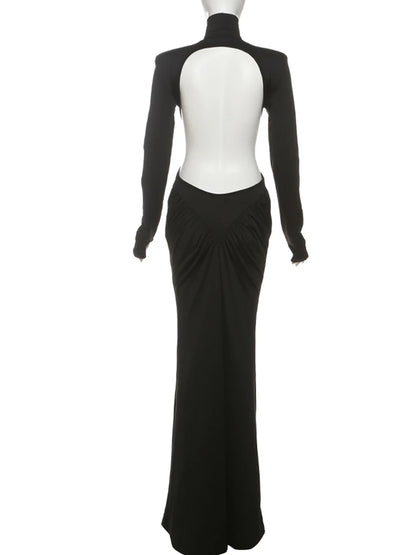 Kliou Raffen Mantel Frauen Maxi Kleider High Street Klassische Volle Hülse Gerade Schulter Backless Vestidos Mujer Abend Tragen.