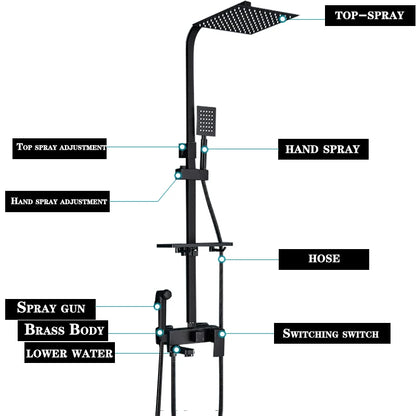 Wanmivezlo Black/Chrome Brass Shower Faucet Bathroom Shower Mixer Crane Rotatable Long Spout Rain Shower Set Shower Spray Shower