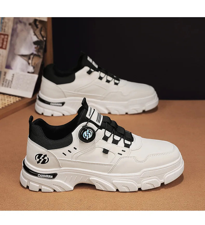 Men Sneakers Spring Autumn New High Top Men Casual Leathers Thick Soled Trendy Wear Resistant Short Boots Platform Sports Shoes.