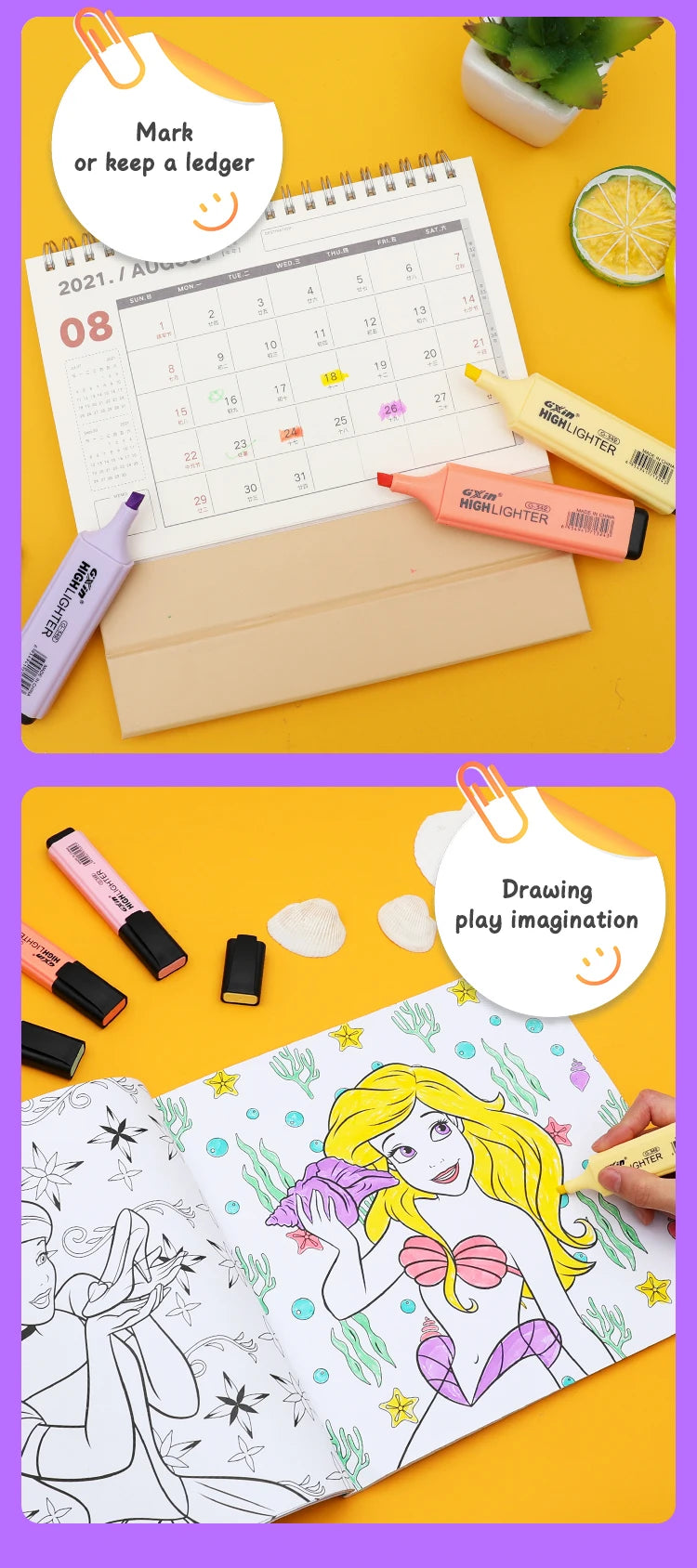 6 PCS Highlighter Marker 6 Fluoreszierende Makronen Farben, Hohe Qualität Rechteckige Marker Student Schreibwaren Büro Schule Kunst Verwenden.