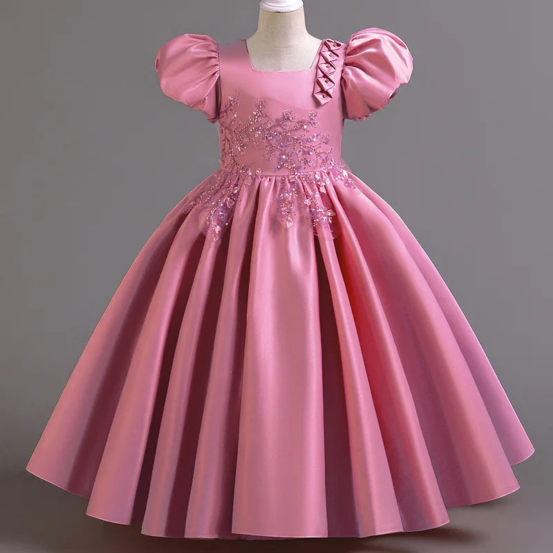 Prinzessin Mädchen Kommunion Geburtstags feier Tanz Leistung Pailletten schwarz Kleid Mädchen Hochzeit Brautjungfer Party Langarm Kleid.