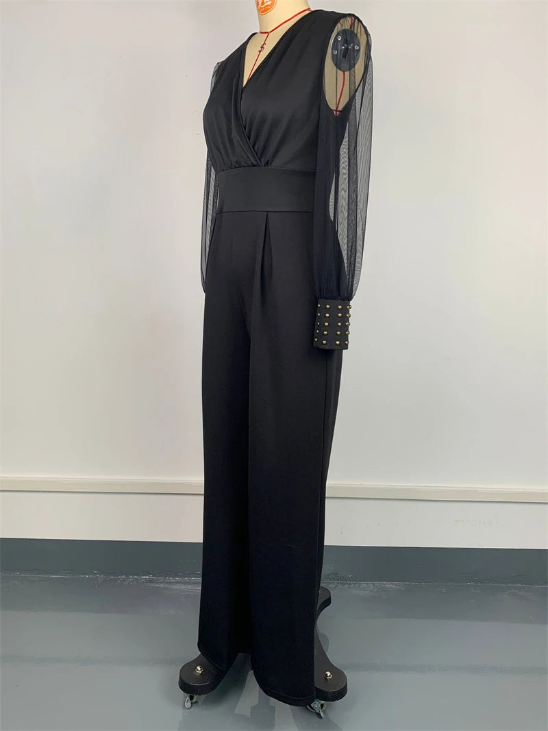 Elegant Lace Patchwork Jumpsuits Summer Clothes Women Long Sleeve V-Neck Rompers Playsuits Streetwear One Pieces Overalls Outfit.