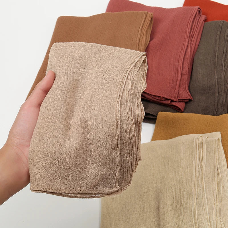 New Arrival Crinkle Rayon Hijab Women Muslim Scarf Shawls Solid Headscarf Wraps Big Size Plain Islamic Turban Headbands Foulard.