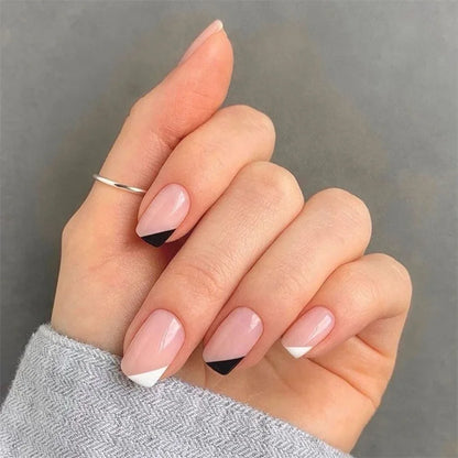 24Pcs/Set White Wave Minimalist Style Fake Nails Full Coverage Adhesive Artificial Wearing False Nails French Press on Nail Tips