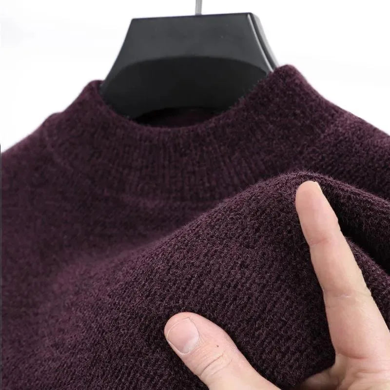 Winter Men Sweater Round Neck Fleece Chenille Thickened Solid Color Knit Inner Wear Warm Outdoor Windproof Men Pullovers.