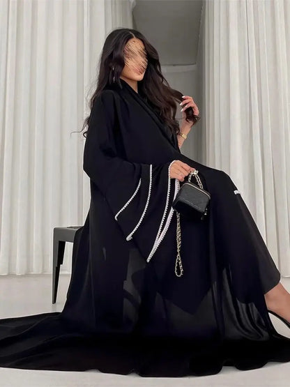 Eid Black Open Kimono Abaya Dubai Luxury 2024 Palestine Muslim African Dresses For Women Kaftan Dress Islam Robe Femme Musulmane.
